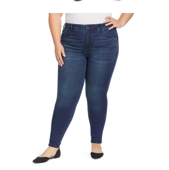 TERRA & SKY PLUS SIZE CORE SKINNY JEANS DARK BLUE WASH - Picture 9 of 15